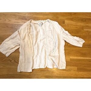 Adrianna Papell Woman 16W Linen Blend Eyelet Cardigan Cottage Core Boho Cream